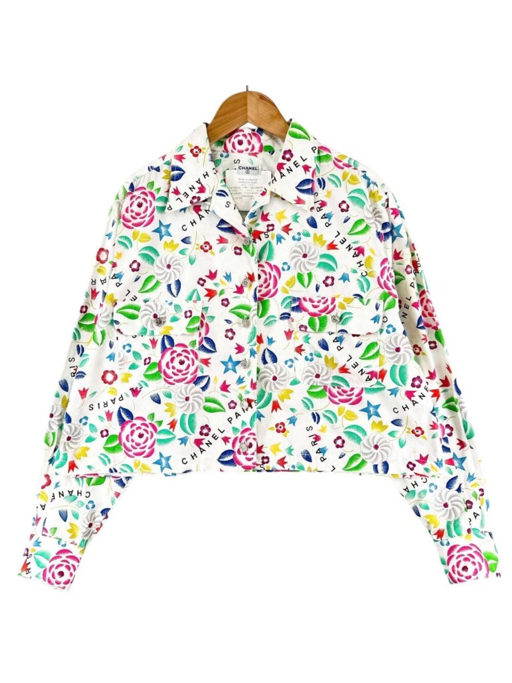 Chanel All Over Print SS Spring Summer Long Sleeve Shirt Cotton Multicolor 40